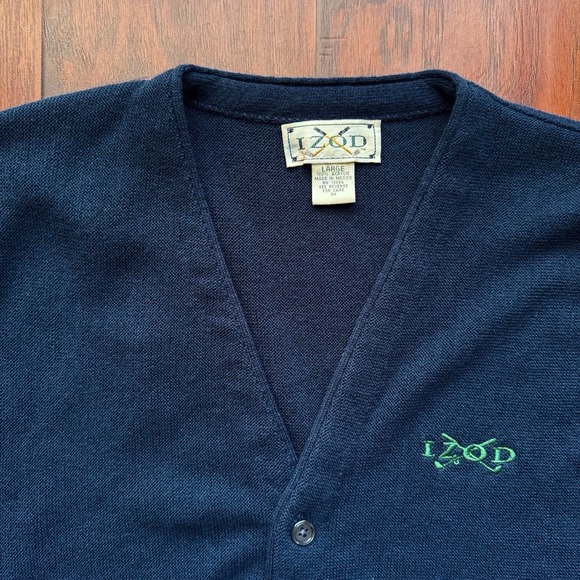 Vintage IZOD Golf Cardigan Sweater 90s Mens Large Navy Blue Embroidered Logo - Picture 3 of 16